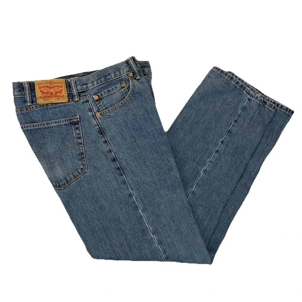 Levis 505 Jeans‎ Mens 40x34 Blue Regular Straight Medium Wash Mid Rise Denim EUC